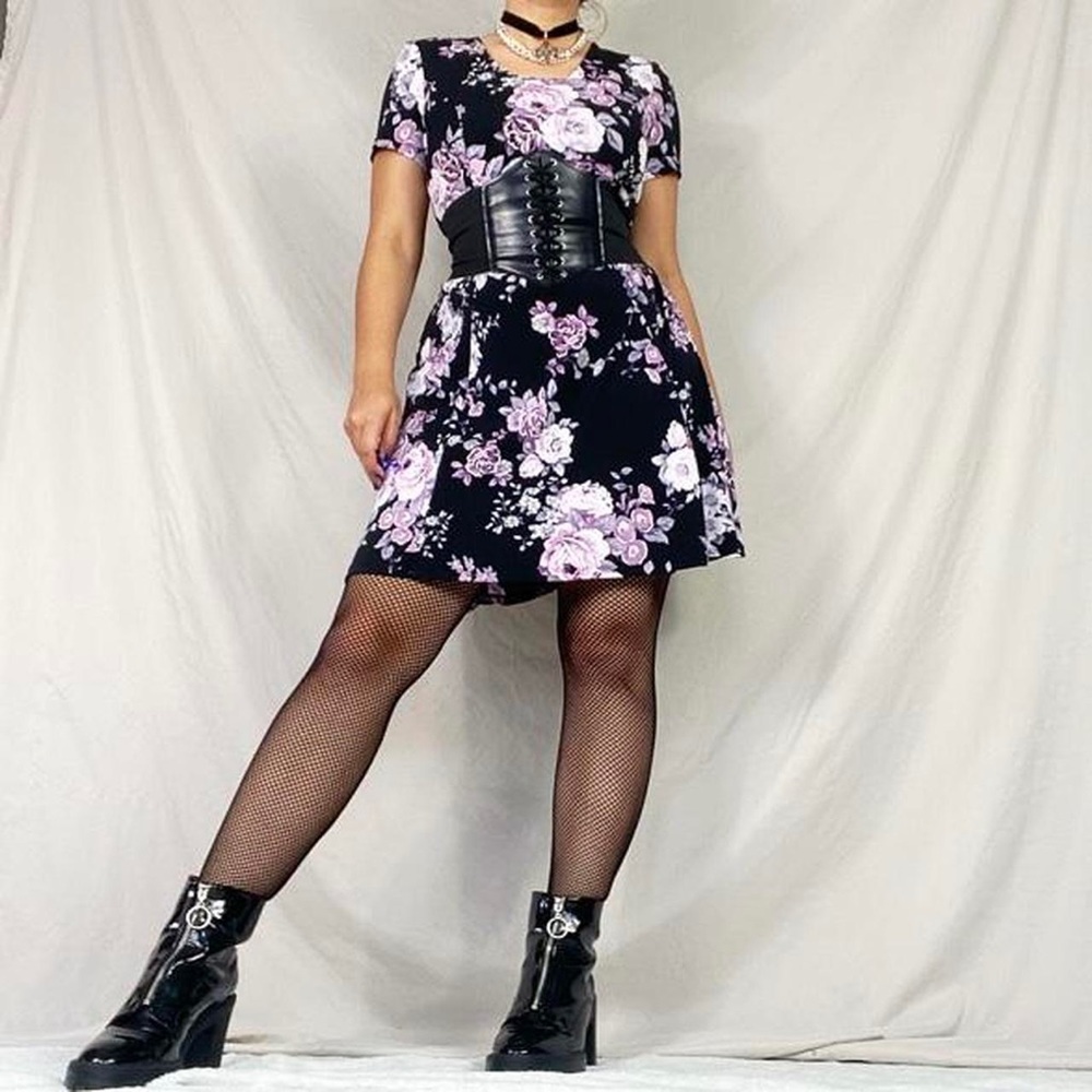 Y2K black midi dress with pink roses🌸🖤